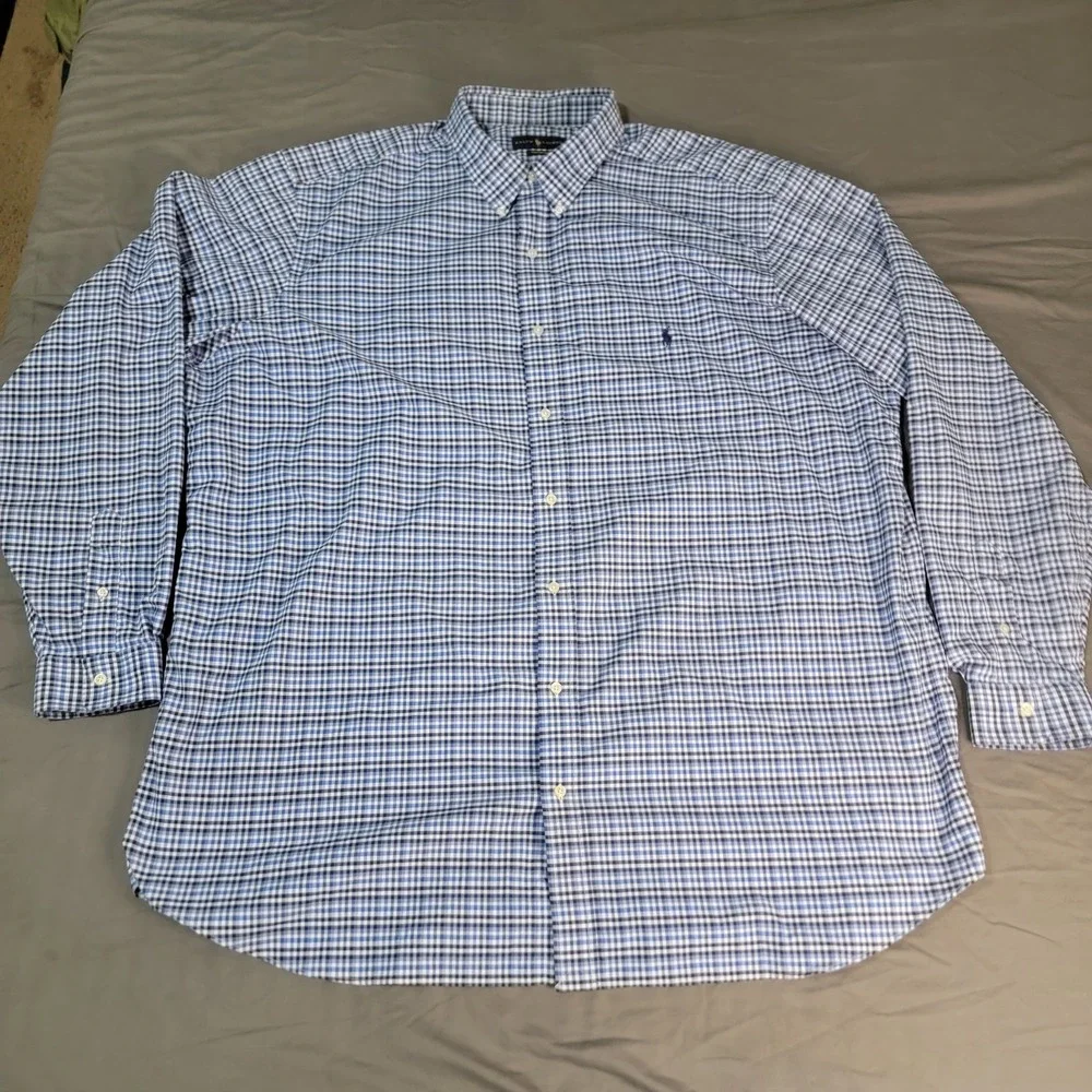 Polo Ralph Lauren Performance Shirt Men's 3XLT Blue Plaid Classic Fit Button Up